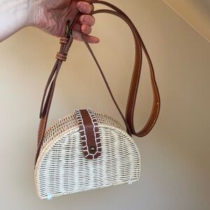 Brown and Cream Woven Crossbody Bag
